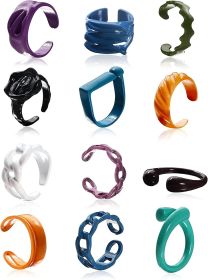 12Pcs Acrylic Resin Rings for Women Colorful Chunky Rings Trendy Y2K Plastic Stacking Rings Cute Square Round Finger Rings