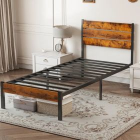 Metal Platform Bed Frame - Mattress Foundation With Headboard And And Footboard, No Box Spring Needed With 800LBS Sturdy Wooden Slats Support (Option: TWIN)