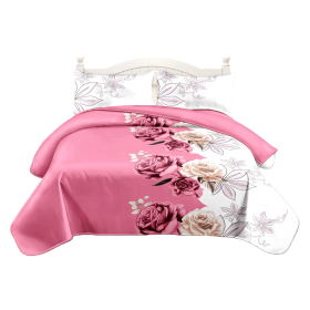 3-Piece Pink Rose Floral Quilted Bedspread Set, Romantic Color Block Coverlet with 2 Shams, Lightweight All-Season Blanket (Color: Pink Rose Floral, size: CAL KING)