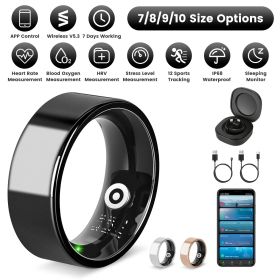 Smart Ring Health Tracker Fitness/Sleep/Stress/HRV Tracker with Charging Case Magnetic Charging Cable for Women & Men Compatible with iOS & Andro (size: Black_10)