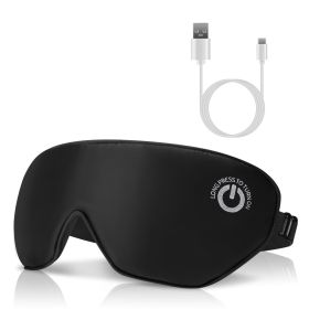 Cordless Heated Eye Mask Silk Sleep Eye Compress Mask For Dry Eyes Washable Type-C Electric Eye Heating Pad With 3 Temperature 20Mins Auto Off Fo (Color: BLACK)